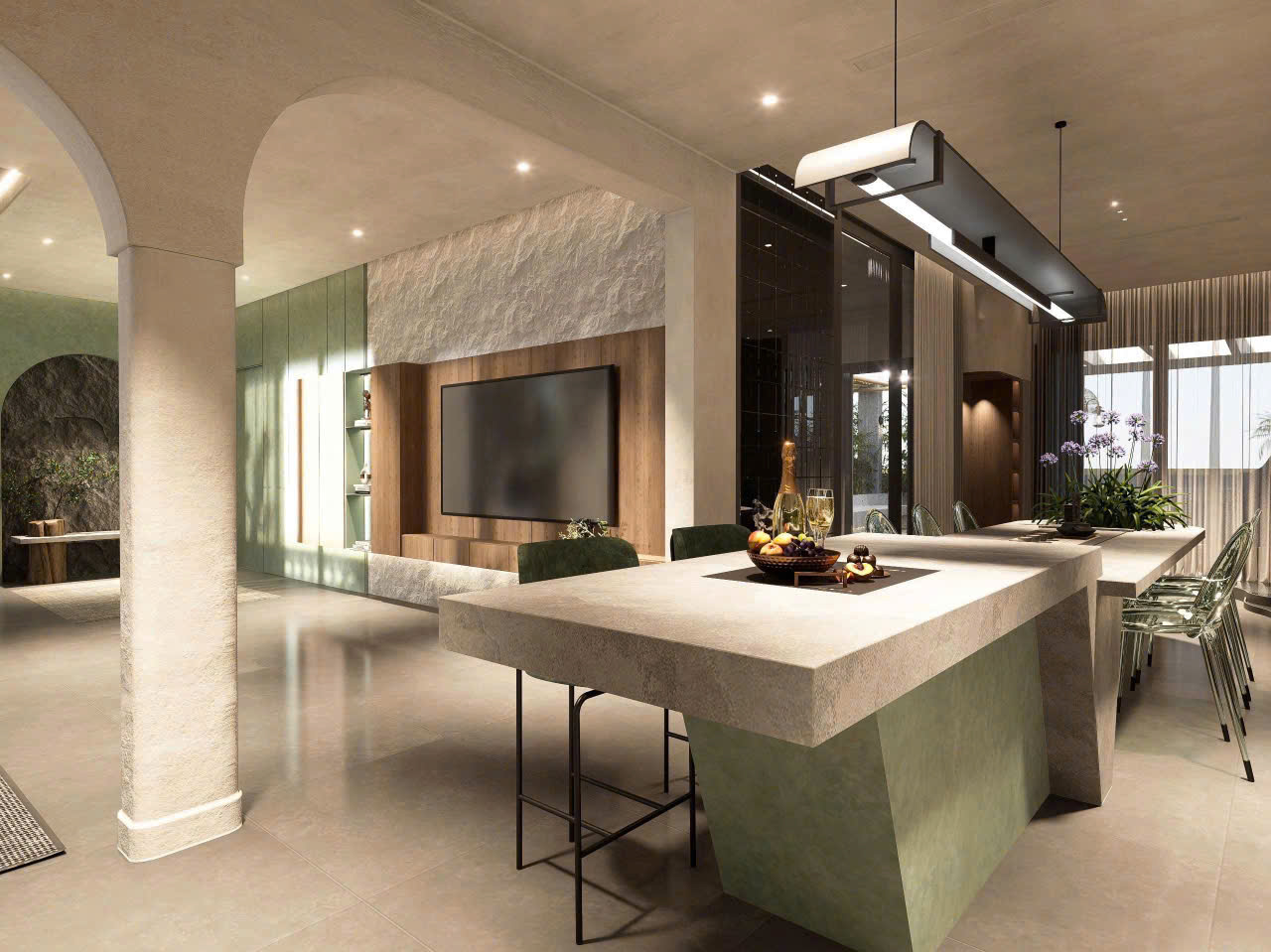 Thiết kế nội thất phòng khách Penthouse Thủ Thiêm sang trọng hiện đại - Golden Arch