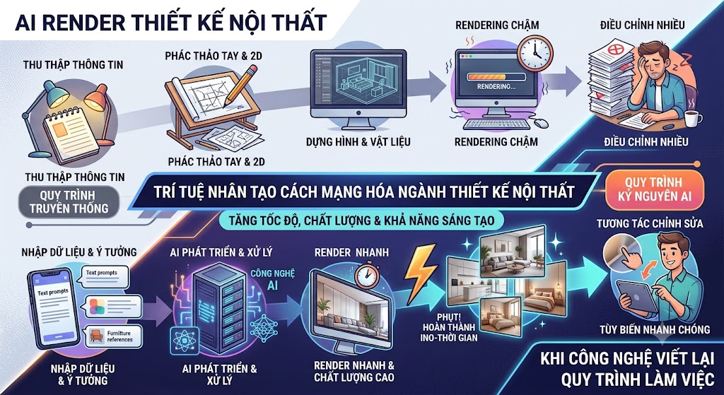 AI rendering: cách mạng quy trình thiết kế nội thất 2026 3 AI Render Thiết Kế Nội Thất: Khi Công Nghệ Viết Lại Quy Trình Làm Việc